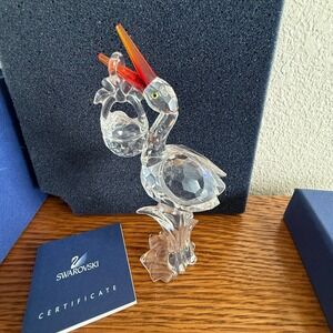 Swarovski Crystal Stork with Baby in Basket Retired Figurine  #659401 Box & COA